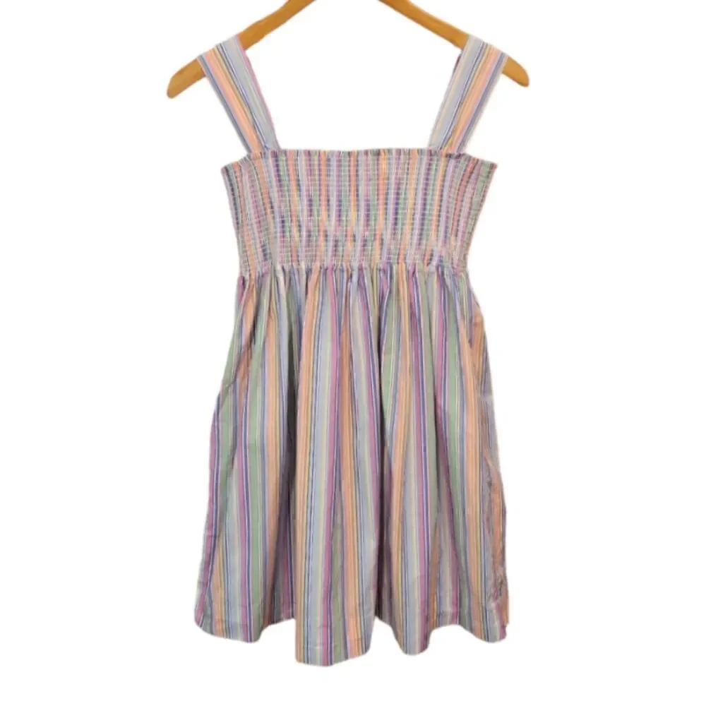 NWOT Ralph Lauren Multi Color Stripe Elastic Smocked Sleeveless Dress 12